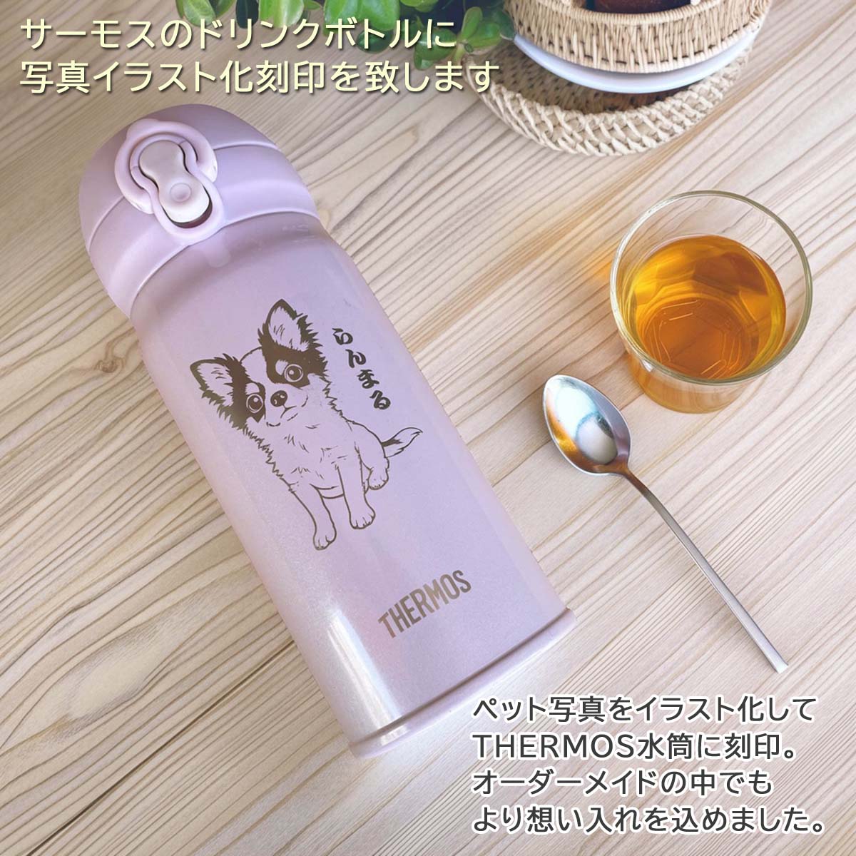 写真イラスト化対応・サーモスワンタッチボトル