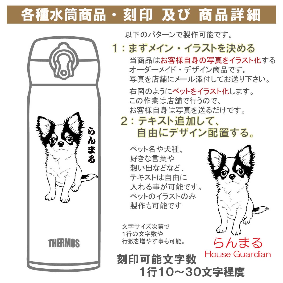 写真イラスト化対応・サーモスワンタッチボトル