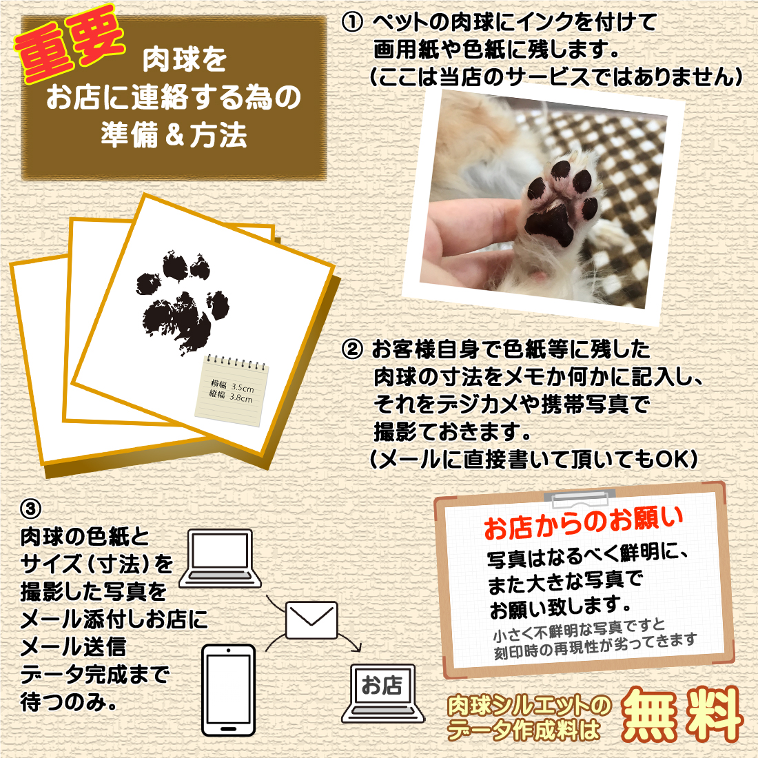 ペットの肉球 木製iPhoneケース 肉球画像の送り方